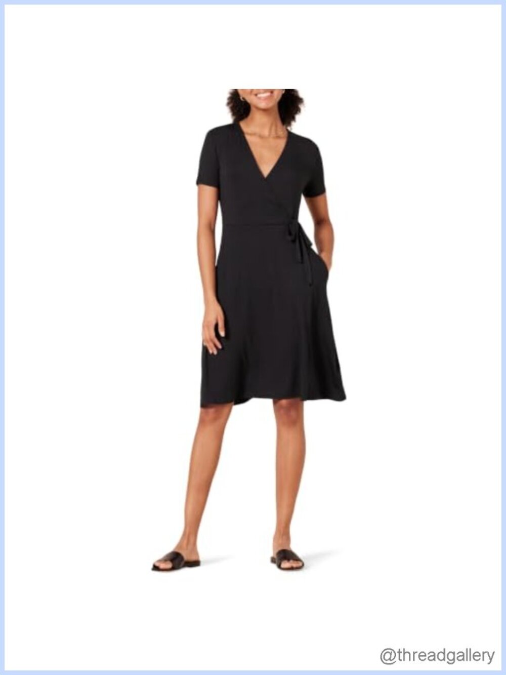Faux Wrap V-Neck Short Sleeve Fitted Casual Dress